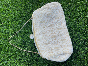 Midcentury French White Beaded Clutch Purse